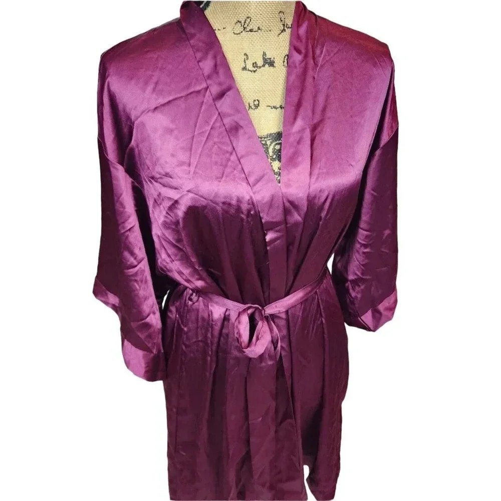 Victoria's Secret Maroon Satin Kimono Robe XS